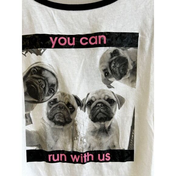 Justice Active Girls White Pug Graphic T Shirt Top You Can Run With Us Size 14 - Picture 2 of 5